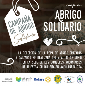 Realizarán campaña de abrigo solidario en Rodríguez